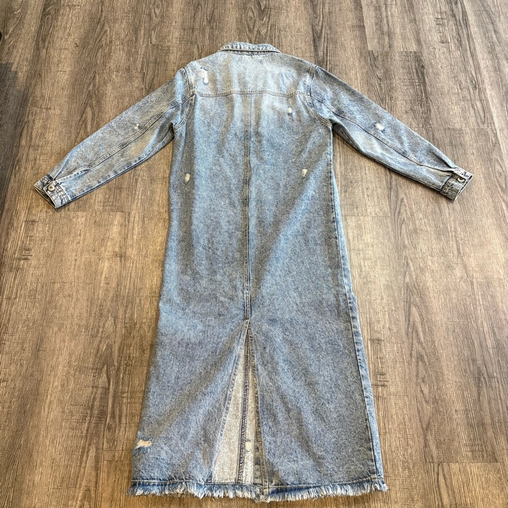 Women's Long Denim Jean Jacket - Picture 6 of 9